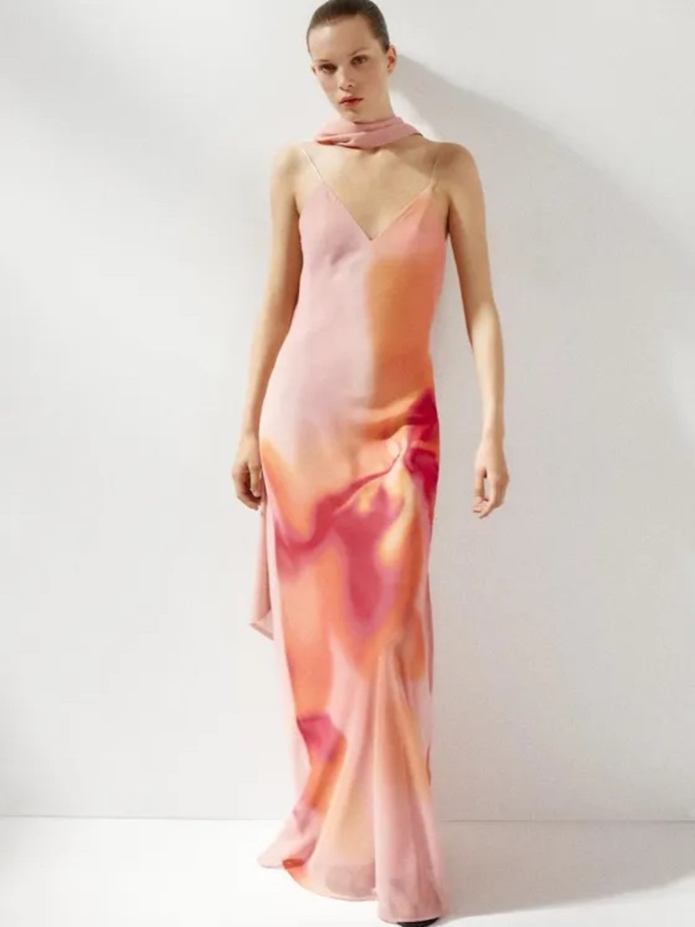 ZARA Double Layer dress.  Pink-Orange Flower Print.  XS NWT